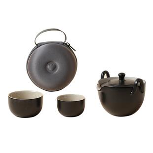 台湾陆宝陶瓷旅行茶具便携式一壶两杯二人茶具禅风陶然盖碗旅行组