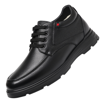红蜻蜓黑色男士皮鞋棉鞋真皮加绒