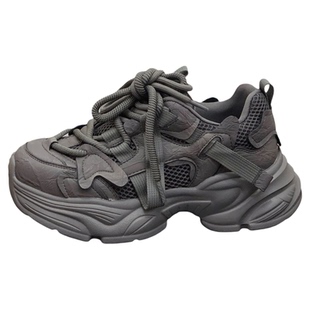 韩版时尚厚底增高真皮老爹鞋女2026春秋新款显瘦轻便高级感运动鞋