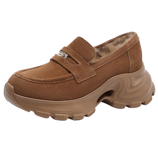 商城同款 千百度厚底乐福鞋女加绒冬季2025新款棉鞋休闲鞋RA95401