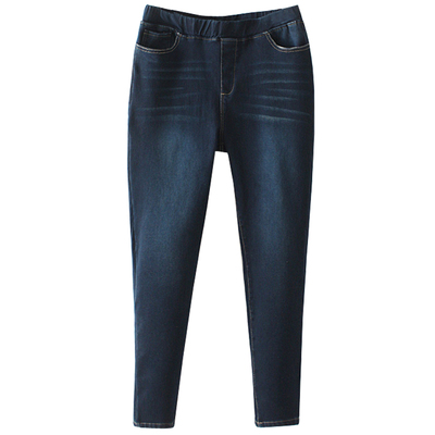 大码女装纯棉松紧腰牛仔裤300斤微胖mm夏季新款高弹力小脚铅笔裤