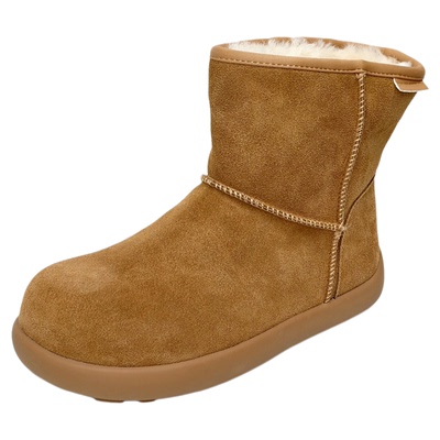 大丫丫大码女鞋牛皮平底套筒棉鞋