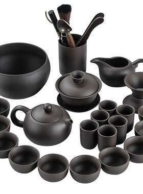 紫砂功夫茶具黑泥西施壶茶杯整套