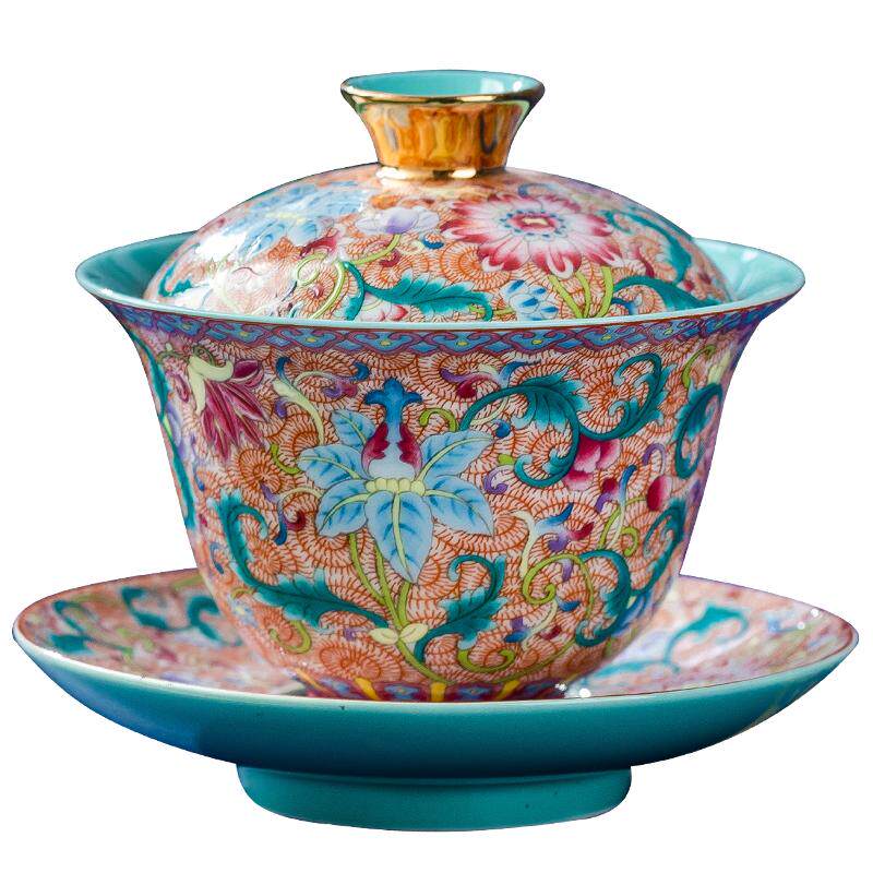 亮玉粉彩爬花茶具套装家用