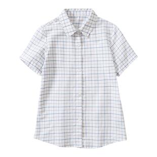 小学生格子衬衫儿童夏季半袖校服女童蓝色纯棉上衣白男童短袖衬衣