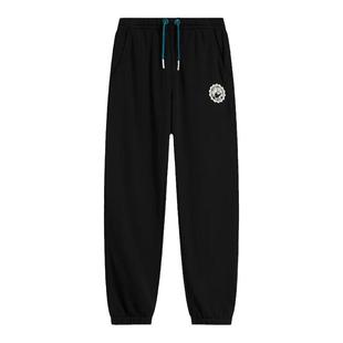 李宁男童卫裤秋季款2025款儿童棉质运动裤青少年宽松透气黑色裤子