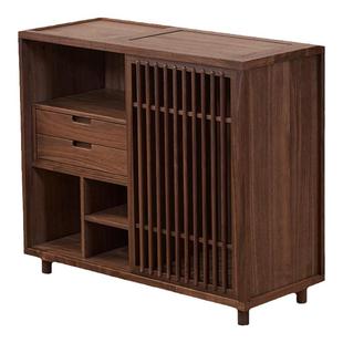 有清堂新中式实木移动茶水柜北美黑胡桃茶边柜家用烧水壶一体边几