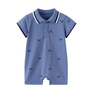 babylove婴儿短袖连体衣夏季薄款宝宝运动哈衣爬服polo衬衫外出服