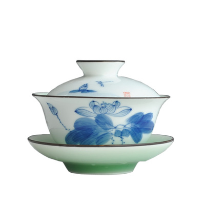 陶瓷青花泡茶杯三才盖碗茶杯