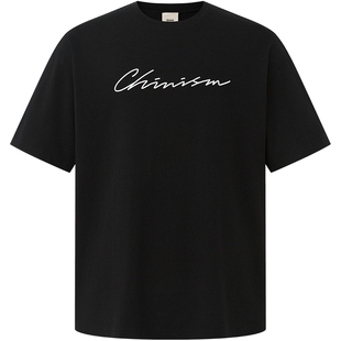 CHINISM丨草体LOGO锁链绣短袖T恤男夏季新款250G重磅纯棉上衣