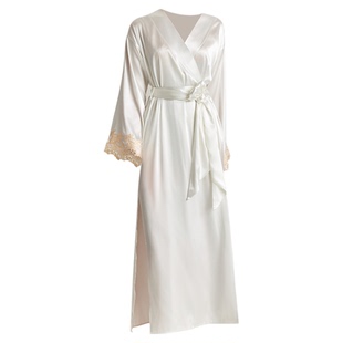 2025春新款镂空花边性感真丝睡袍女100%桑蚕丝系带浴袍睡衣家居服