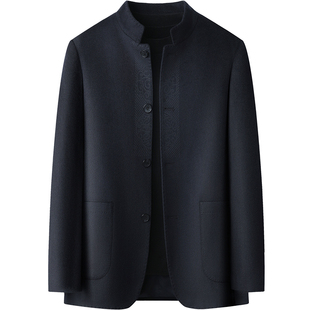 新中式立领提花国风男装商务休闲订婚礼西服羊毛呢中山装行政夹克