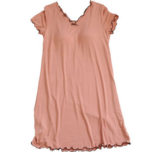 带胸垫睡裙莫代尔棉睡衣女夏季短袖中裙柔软v领露背薄款孕妇200斤