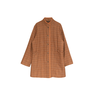 大拙清冷书卷气穿搭立领嵌线格纹毛呢宽松款单排扣双层外套251118