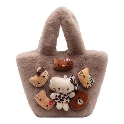 卡通可爱手拎包包女2025新款秋冬质感毛茸茸手提水桶包百搭毛毛包