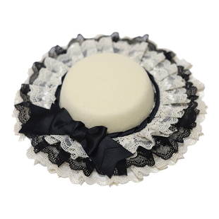 Lolita原创手作洛丽塔蝴蝶结发饰doll感CLA系多层蕾丝褶花边扁帽