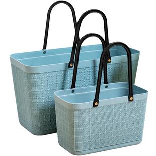 买菜神器手提拎菜塑料购物篮收纳篮便携式提菜器篮子仿藤编洗澡篮