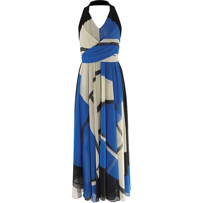 玛俪琳宽松航海帆船蓝色印花长裙