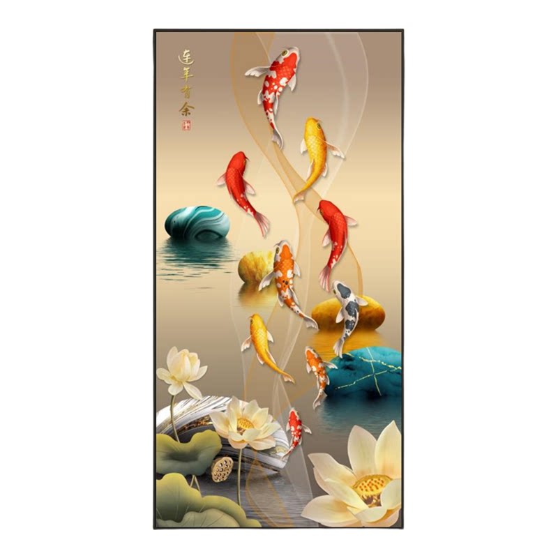 九鱼图玄关装饰画新中式入户正对门走廊过道客厅墙纸壁画