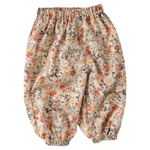 女宝秋季长裤纯棉宽松大PP裤女童外穿碎花灯笼裤女童裤子2025新款