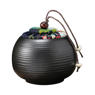 黑陶45克装陶瓷小号密封罐储存罐便携迷你家用茶叶包装小罐子中式