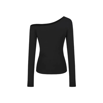 千朔早春绝美漂亮一字斜肩上衣女