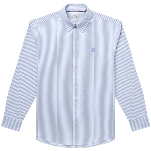 【春夏甄选】Hazzys哈吉斯男春季牛津纺长袖棉质上衣条纹通勤衬衫