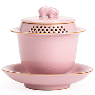 陶瓷三才盖碗窑变大号单个粉汝钧瓷高档功夫茶具家用带盖泡茶碗