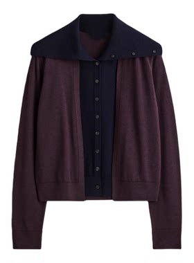 【现货】NOTHING WRITTEN羊毛针织开衫假两件藏青色2025冬季新品