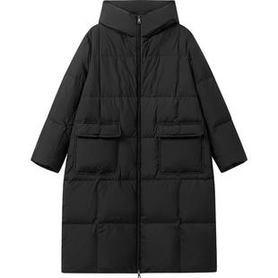 播舒适连帽领羽绒服女秋冬宽松中长款保暖外套DDR4RD5120
