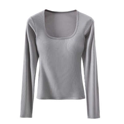 带胸垫长袖秋冬内搭低领外扩t恤