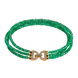 若华珠宝春意浓 赞比亚祖母绿手链女18K金多层宝石手串彩宝手饰