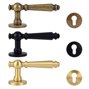 萨曼利雅全铜门锁复古静音磁吸房门卧室锁法式轻奢黄铜实心门把手