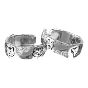 APARTOFME原创纯银戒指不掉色猫狗涂鸦食指戒高级感情侣闺蜜对戒