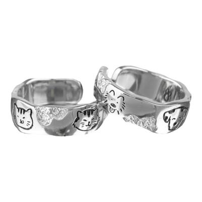 APARTOFME原创纯银戒指不掉色猫狗涂鸦食指戒高级感情侣闺蜜对戒