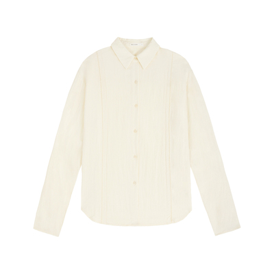 「MISAZ」 通勤的浪漫巧思 翻领拼接对丝镂空衬衫 肌理感棉质衬衣