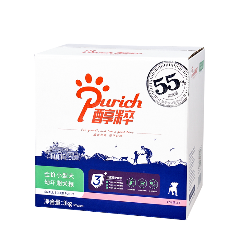 醇粹狗粮幼犬奶糕粮3KG 小型犬奶糕泰迪比熊幼狗离乳期通用型纯粹