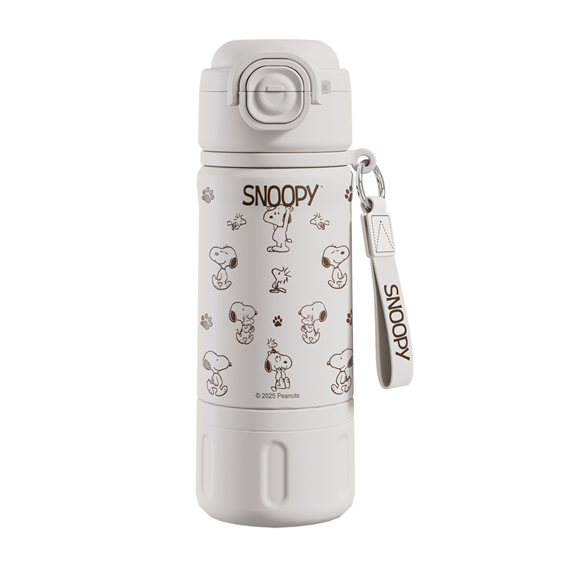 史努比陶瓷内胆儿童保温杯小学生上学专用三饮杯便携饮水吸管水壶