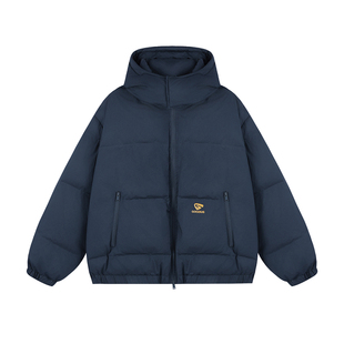 GOOZI MADE 藏青色面包服男冬季加厚短款棉袄青少年连帽棉衣外套