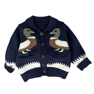 女童冬款可爱毛衣套装宝宝卡通加厚保暖针织开衫婴儿碎花加绒裤子