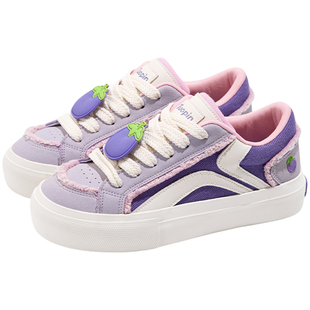 鮀品紫色茄子板鞋女款2026新款春季百搭小众厚底增高休闲运动鞋子