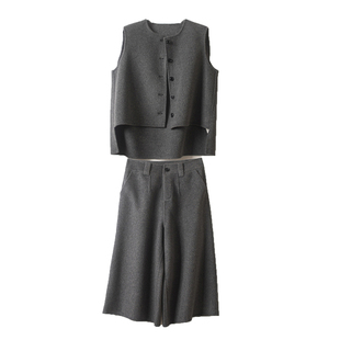 2025冬季新款妮子双面羊毛羊绒两件套装无袖上衣直筒阔腿七分裤女