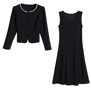 轻奢高贵外套两件套装背心连衣裙女春装中年妈妈气质减龄A字裙子