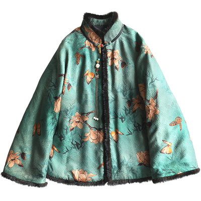 云澍原创新中式改良花罗香云纱棉衣女冬国风真丝印花对襟棉服棉袄