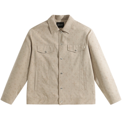 太平鸟男装 老花工装口袋茄克时尚休闲宽松翻领夹克外套男潮流