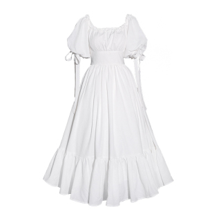 弥爱原创《小白裙》法式复古方领显瘦高腰大摆浮雕肌理感连衣裙