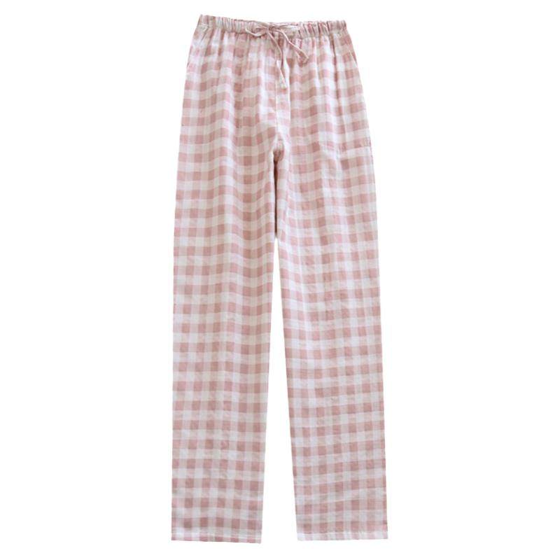 情侣睡裤女长裤纯棉纱布春秋夏季薄款日系格子家居裤宽松居家男士