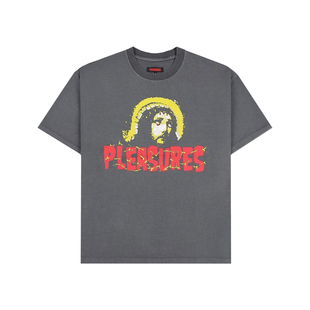 PLEASURES  人像艺感字体印花短袖T恤男女同款炸裂字母全棉半袖