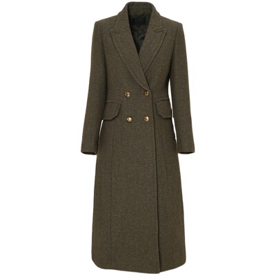 莱芙艾迪儿冷杉绿西装长羊毛大衣