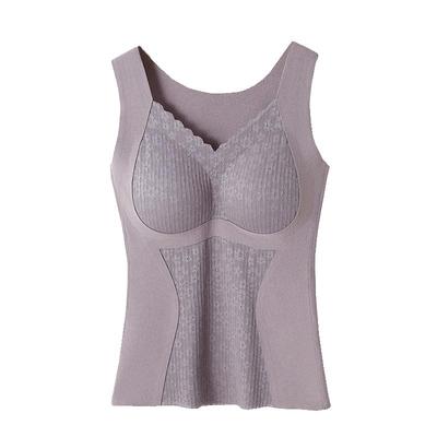 磨毛保暖背心女内衣2025秋新款带胸垫加绒内搭打底衫V领上衣冬季